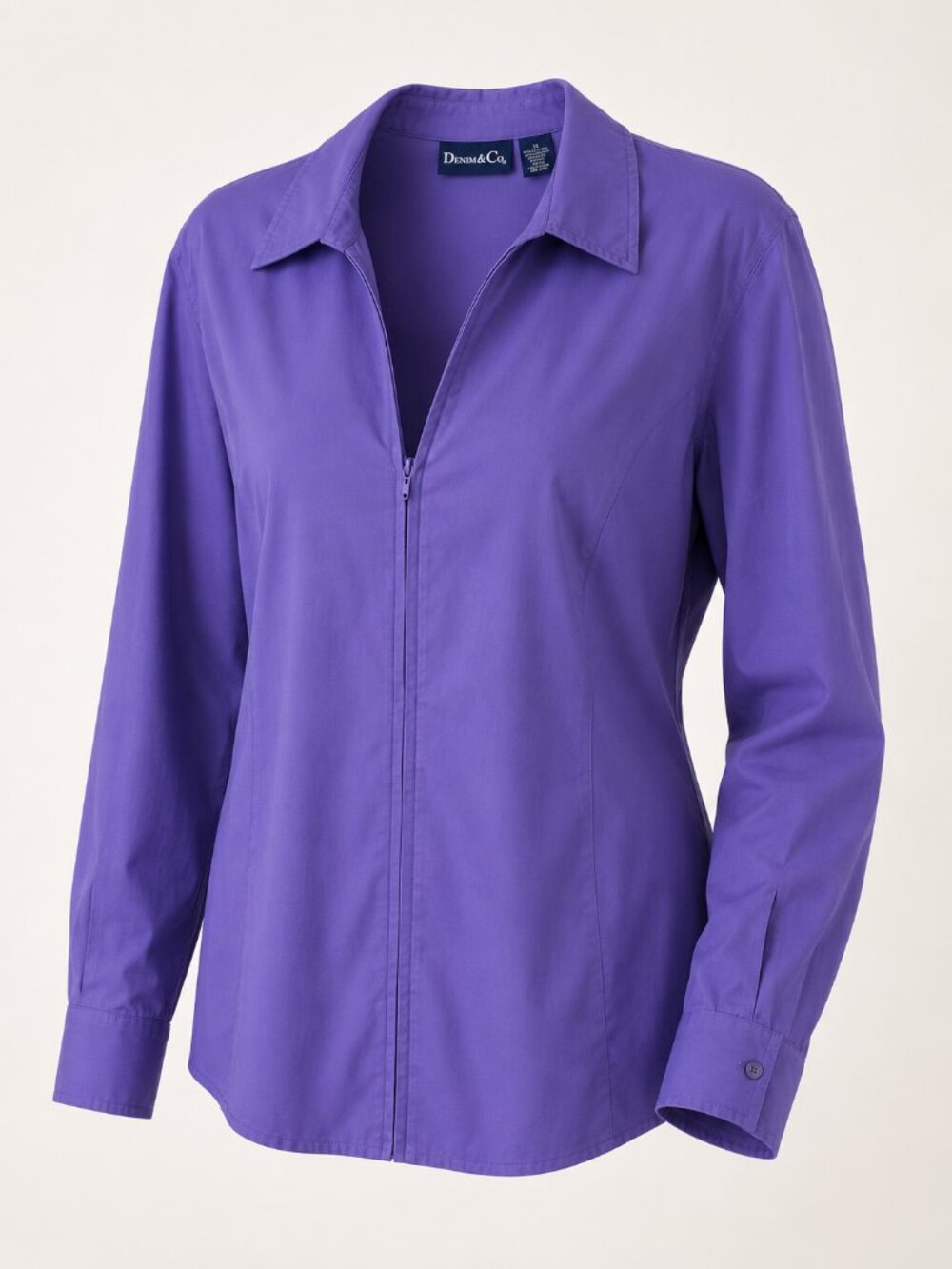 Denim & Co Purple Zip Front Shirt 2X Plus Size Stretch Lightweight Collared